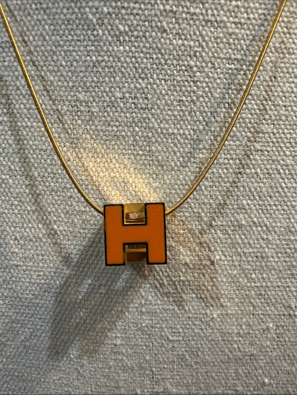 Hermes Gold H Cube Necklace Orange